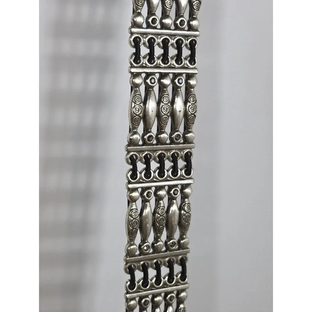 Chico's Womens  Silver Metal Chain Link Concho Staement Belt Stretch Retro